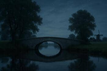 Lage brug met nachtelijke reflectie