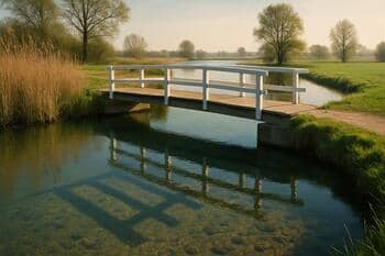 Schaduw van een lage brug over helder water