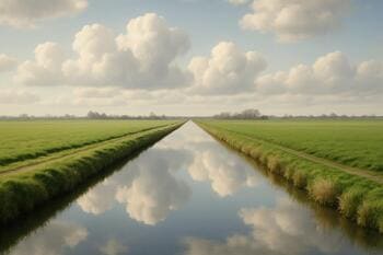 Wolken weerspiegeld in een rechte poldervaart