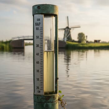 Detail van peilschaal met waterlijn