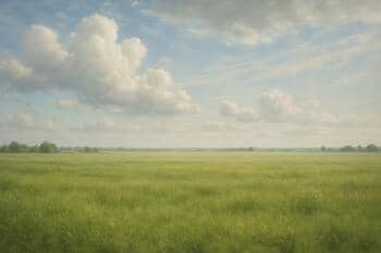 Weiland onder hoge wolkenlucht met lange horizon