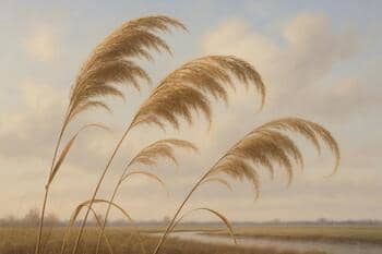 Rietpluimen tekenen krullen tegen lucht