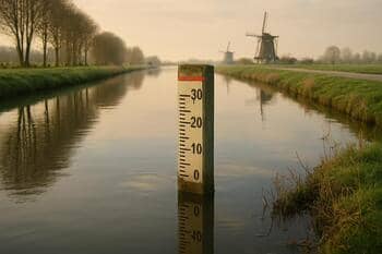 Peilschaal met waterniveau-streepjes in een vaart