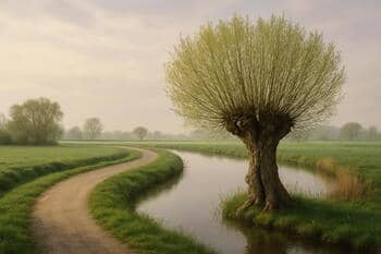 Bocht in kade bij knotwilg en water
