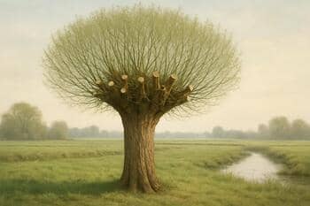 Vers gesnoeide knotwilg met kruin als kruinwerk