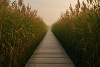 Vlonder aan einde van dijk met uitzicht