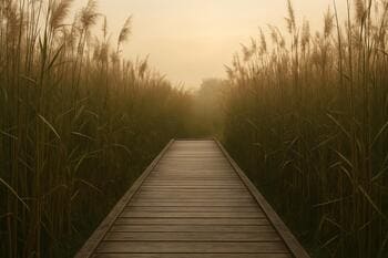 Vlonder tussen riet voor korte pauze