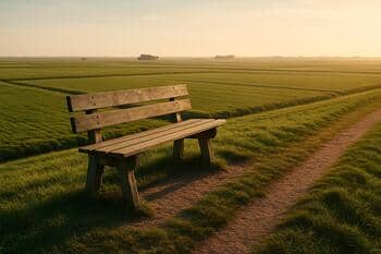 Bankje op dijk met uitzicht over polder