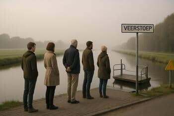Rustige rij bij veerstoep aan polderwater