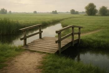 Aanloop naar lage brug over vaart