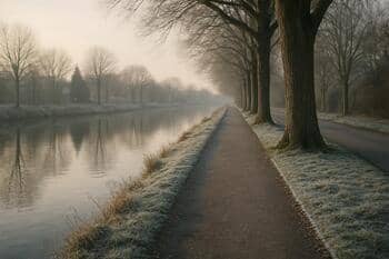 Kade met dunne rijplijn in de ochtend