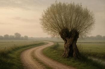 Knotwilg bij zachte bocht langs water