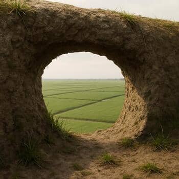 Uitsnede in dijk met uitzicht over polder