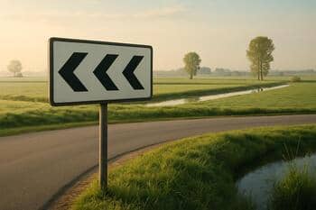 Notatiebord bij bocht met eenvoudige pijlen