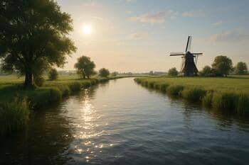 Kanaal op de middag met glanzend water