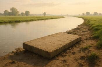 Kleiplak langs oever met afdrukken