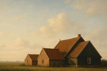 Daklijnen van een boerderij tegen ruime lucht