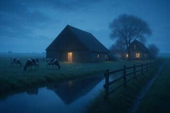 Erf in blauwe uurtijd met matte gloed