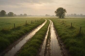 Nat karrenspoor in weiland met glans