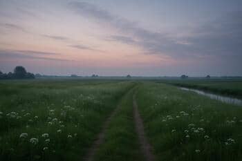 Weiland in de schemer met vaag paadje